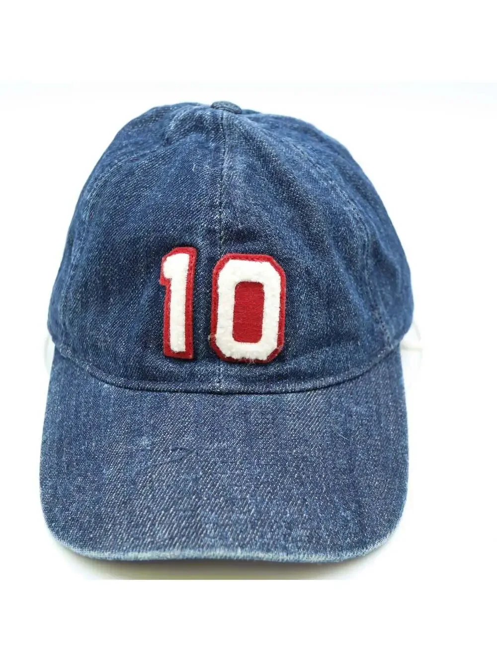 J. CREW Blue Denim Baseball Cap Chenille Patch Number 10 Adjustable Strapback